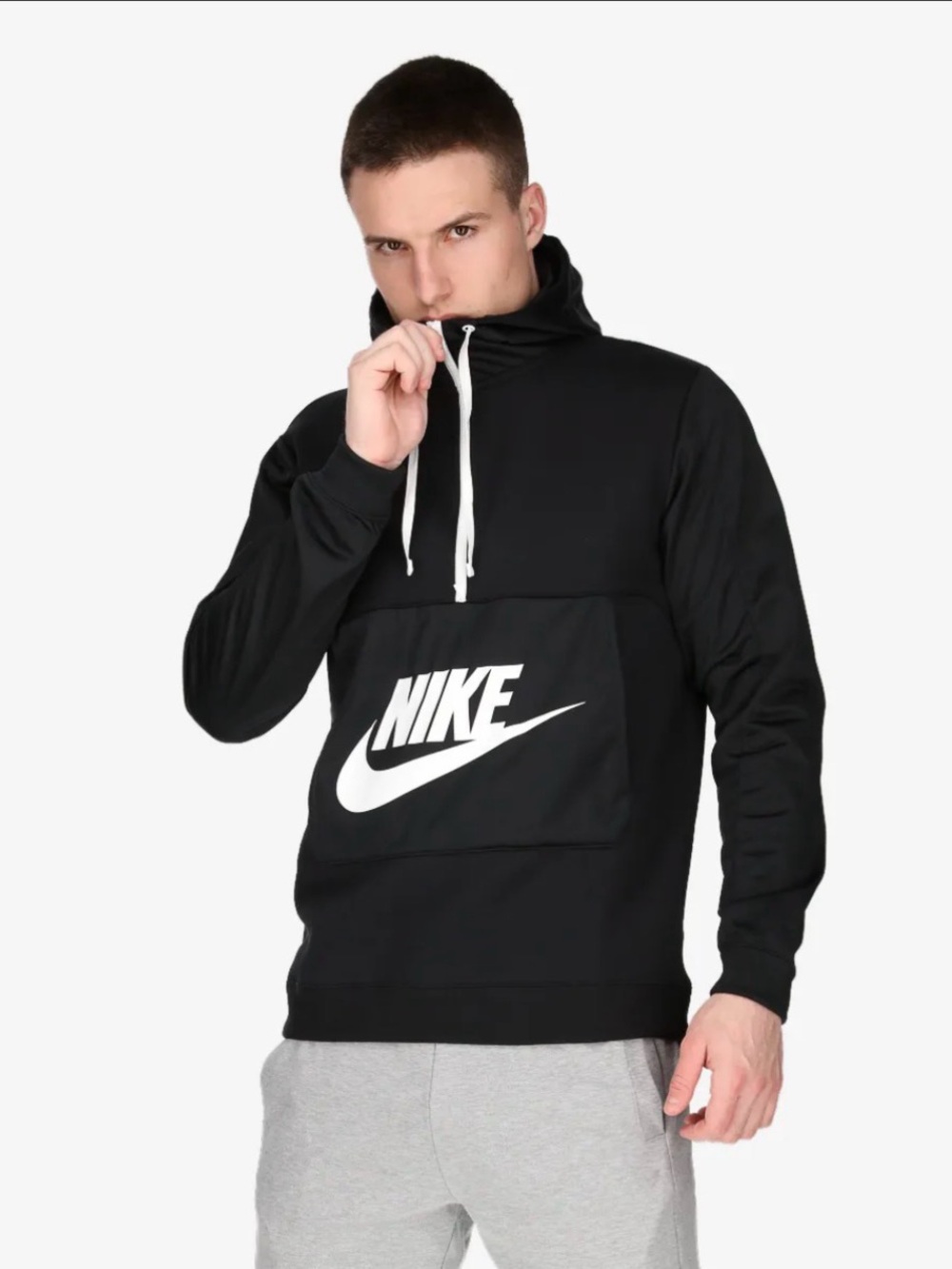 Nike Sportswear Hybrid Pullover Hoodie Sweatshirt 1/2 Zip Black White Logo XXL